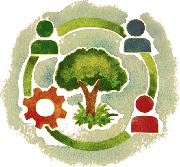 Ilustração sobre conservação ambiental e desenvolvimento sustentável